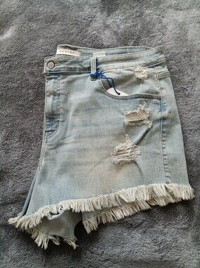 eunina Light Blue Distressed Denim Mini Skirt
